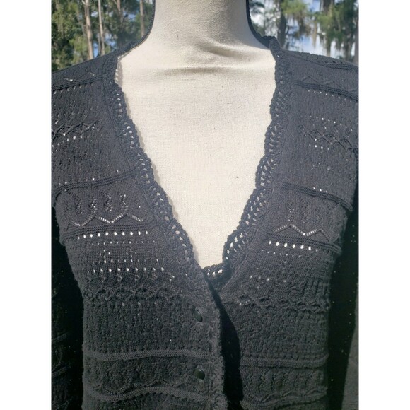LA MAILLE SEZANE Keyla Black Cardigan Sz Sm Crochet Knit EUC 100% Organic Cotton - Picture 8 of 16